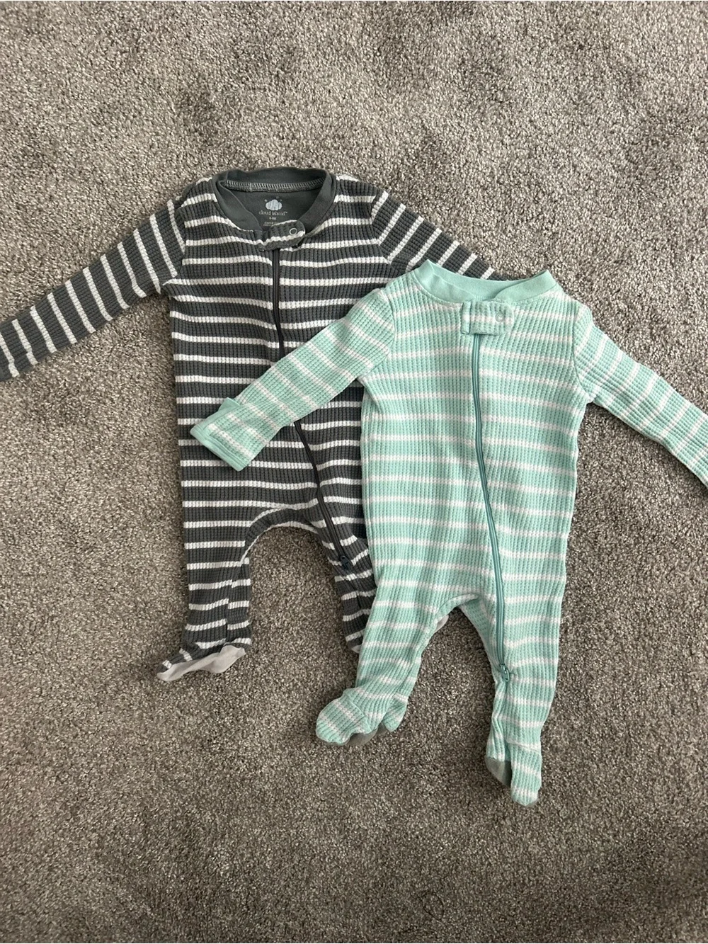 cloud island Striped Footed One-Piece Pajamas - Mint & Charcoal